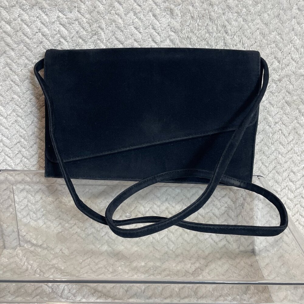 Vintage‎ Sassy Brand Black Gothic 80s 90s Velvet Clutch with Shoulder Straps